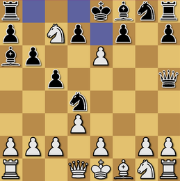 A Chess Board showing Black's king in check, about to use castling to escape