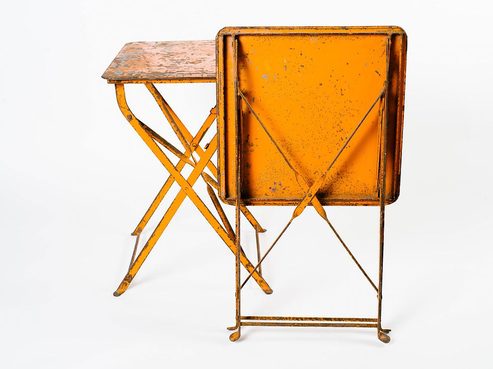 Thumbnail: Pair of French Antique Garden Tables in Distressed Orange Iron, c. 1930's