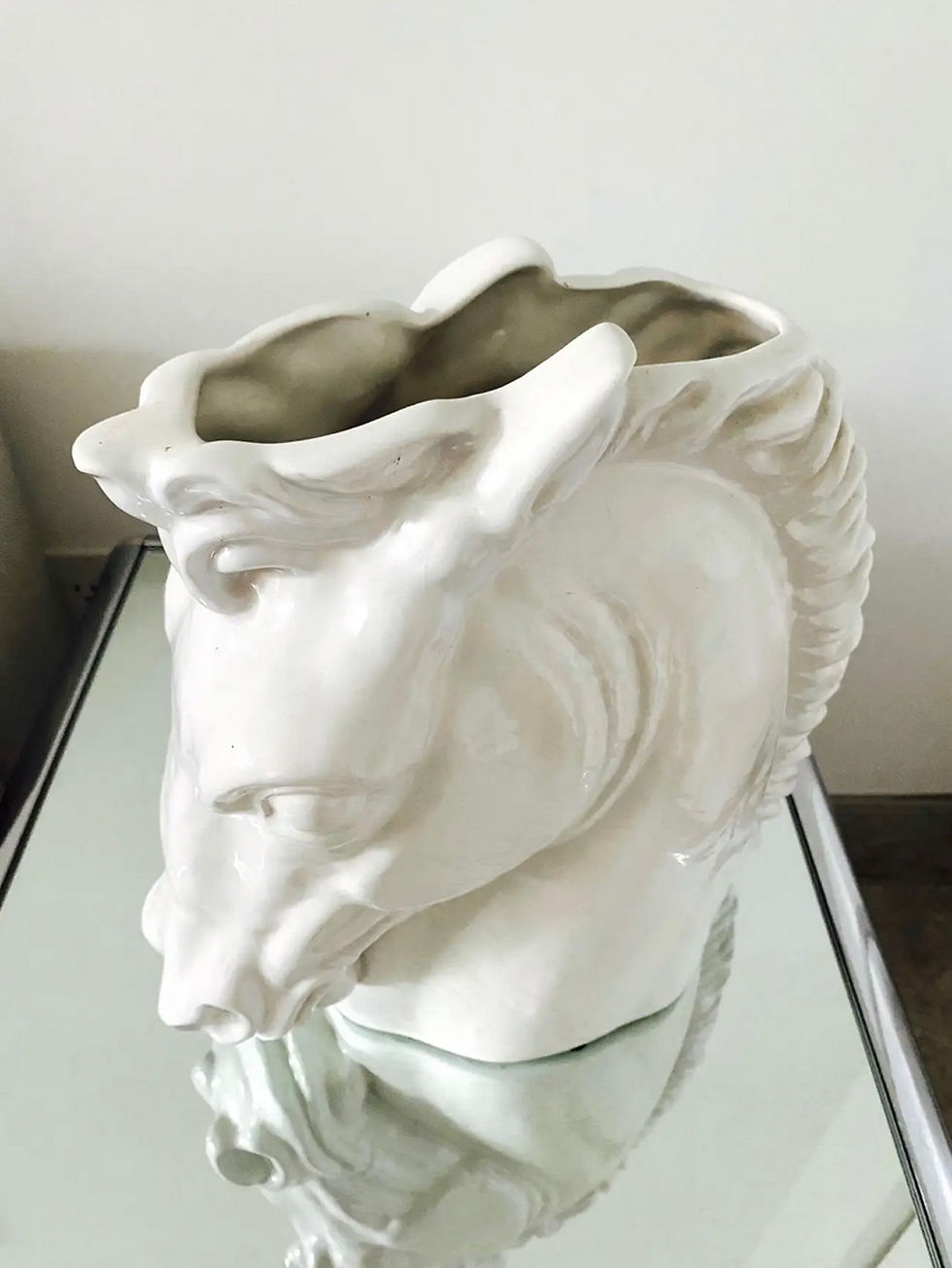 Thumbnail: Italian Mid-Century Modern Ceramic Roman Horse Sculpture in White, circa 1970s