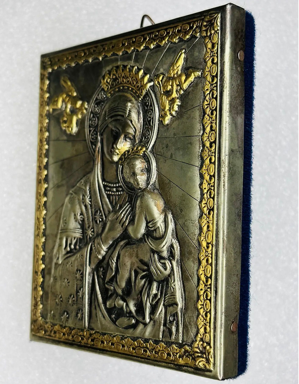Thumbnail: Early 20th Century Russian Icon of Madonna and Child in Repoussé Metal