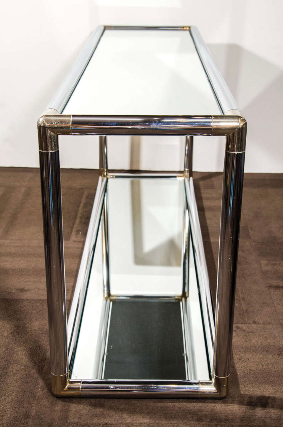 Thumbnail: Romeo Rega Style Chrome and Mirrored Double Console Table, 1970s