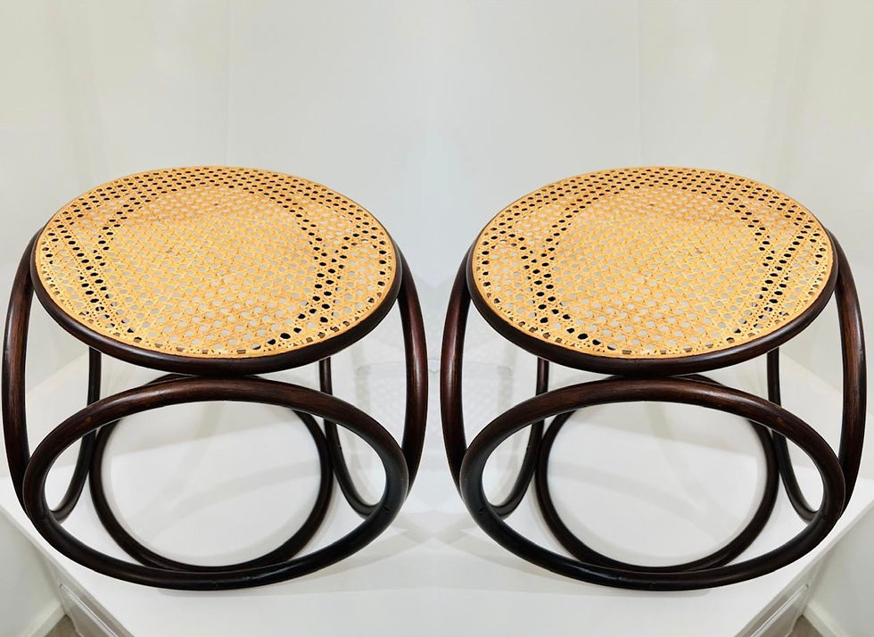 Thumbnail: Pair of Mid-Century Modern Bentwood and Cane Side Tables by Thonet, C. 1960's