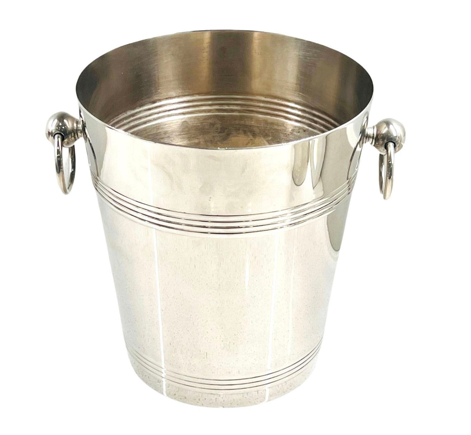 Vintage Wine Cooler Ice Bucket with Rings in Stainless Steel, French, c. 1970's
