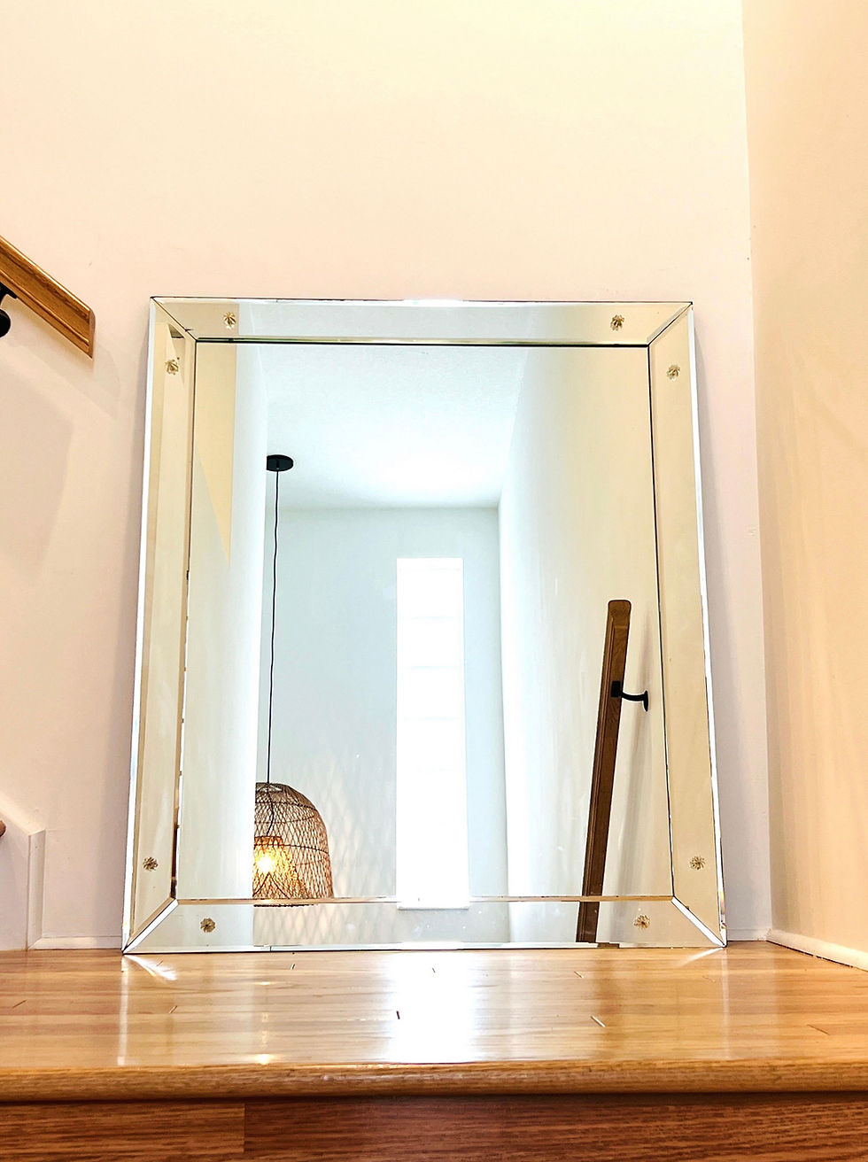 Thumbnail: Mid-Century Modern Beveled Mirror with Rosette Details, C. 1950