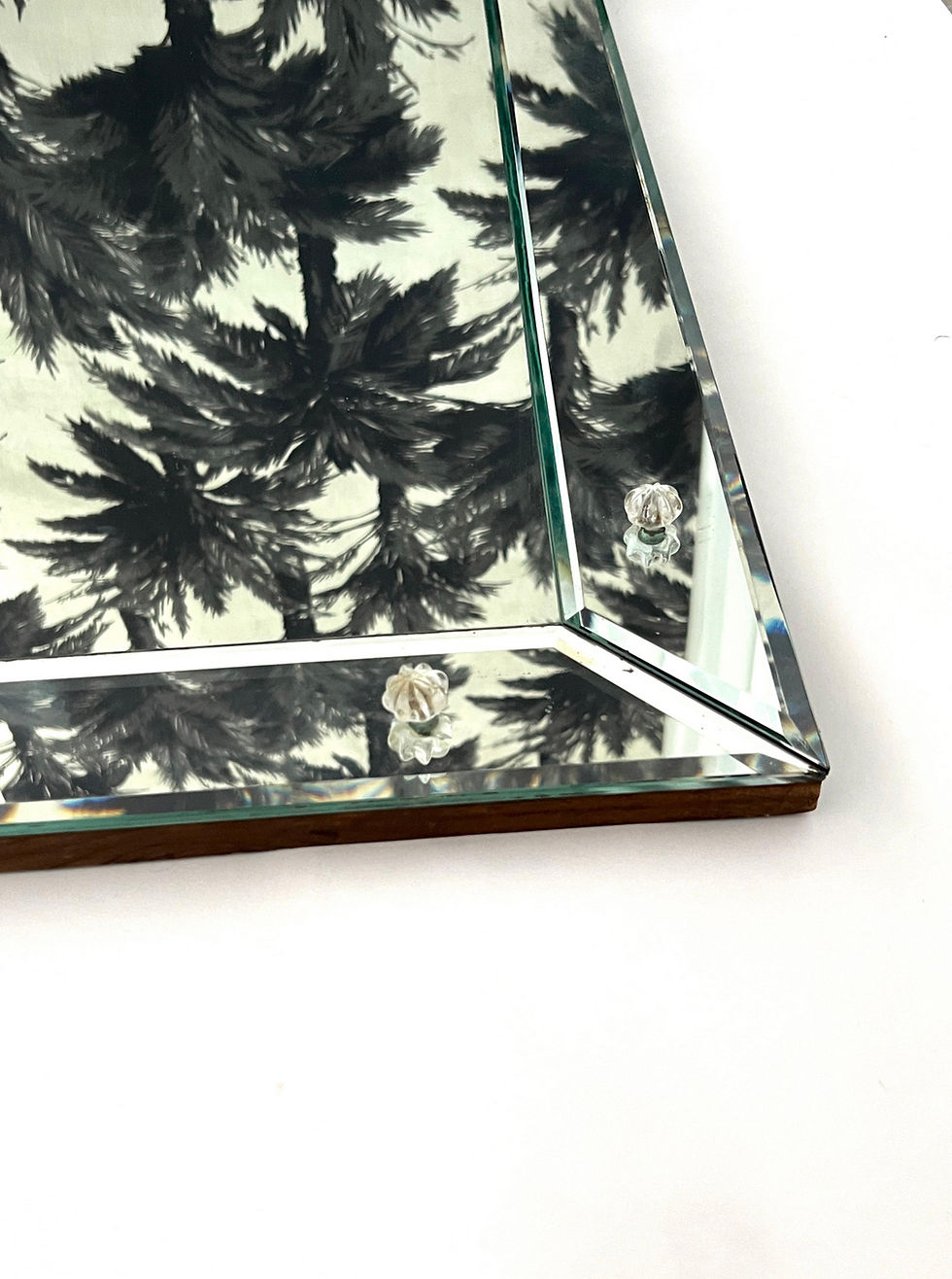 Thumbnail: Mid-Century Modern Beveled Mirror with Rosette Details, C. 1950