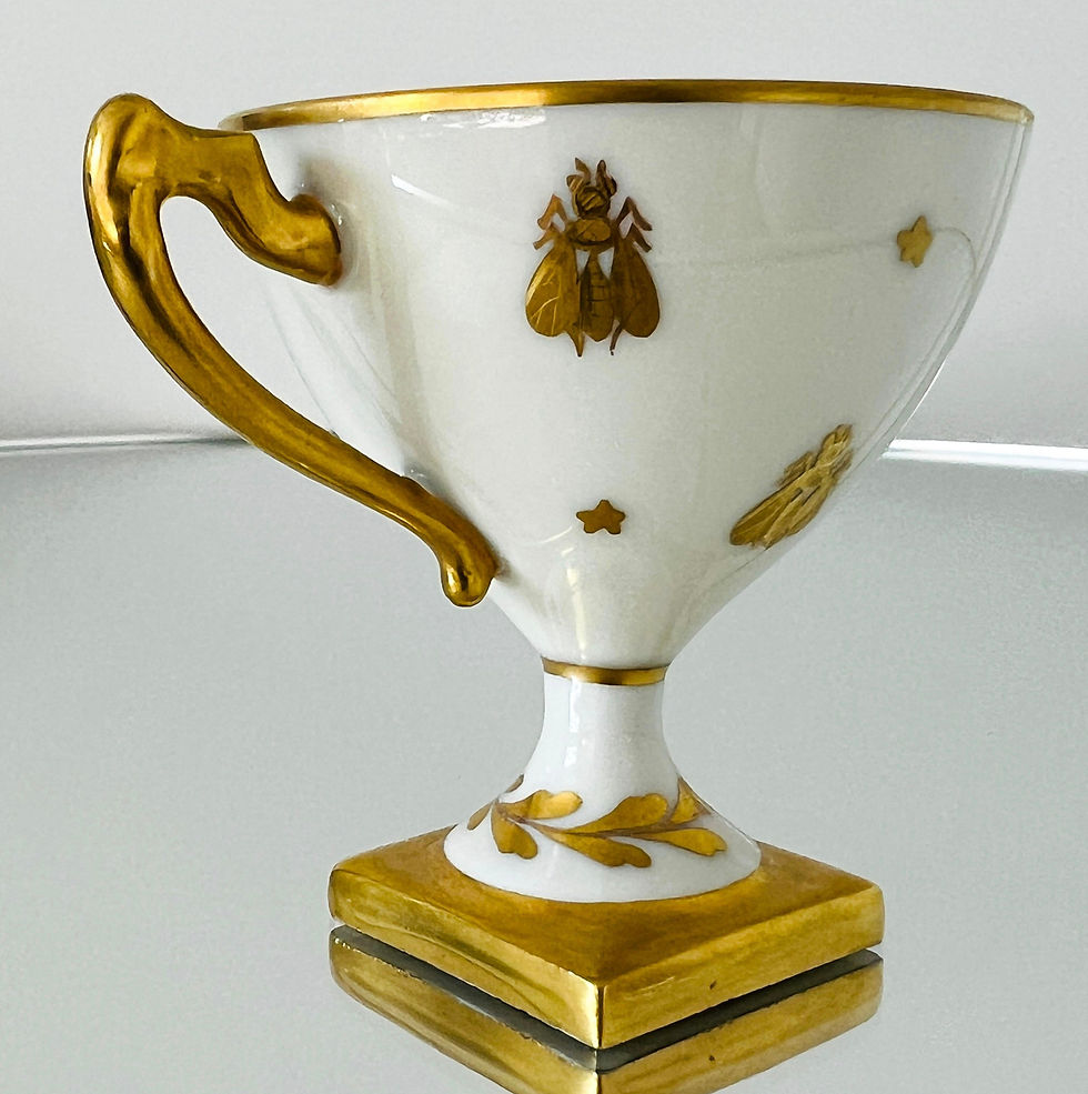 Thumbnail: Le Tallec Golden Bees Porcelain Demitasse Cups and Saucers, circa 1957 Set/11-12