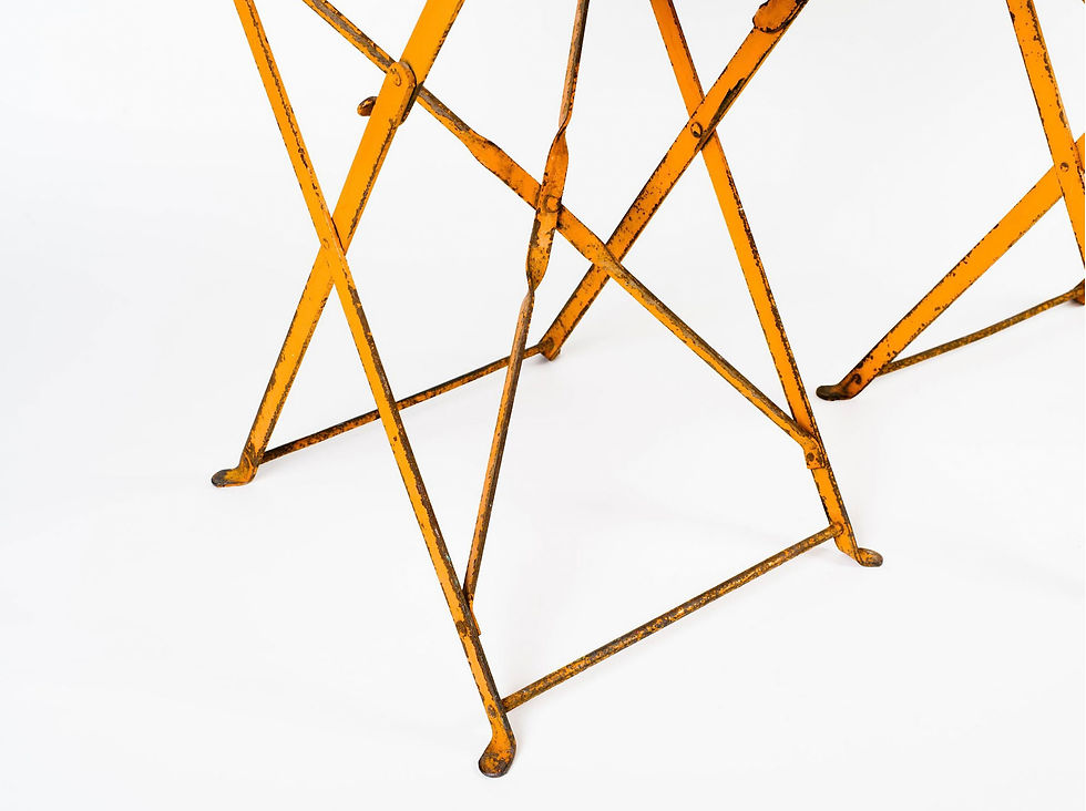 Thumbnail: Pair of French Antique Garden Tables in Distressed Orange Iron, c. 1930's