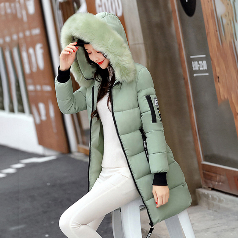 Thumbnail: Winter Warm Fur Collar Hooded Women Parka Fashion Comfortable Zipper Pockets Des