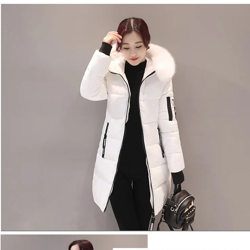 Thumbnail: Winter Warm Fur Collar Hooded Women Parka Fashion Comfortable Zipper Pockets Des