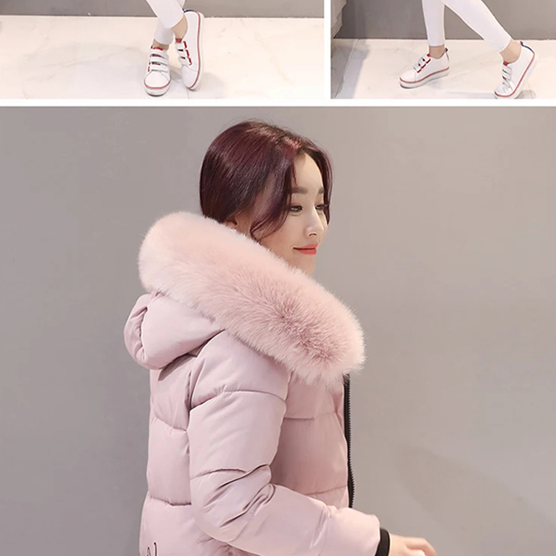 Thumbnail: Winter Warm Fur Collar Hooded Women Parka Fashion Comfortable Zipper Pockets Des