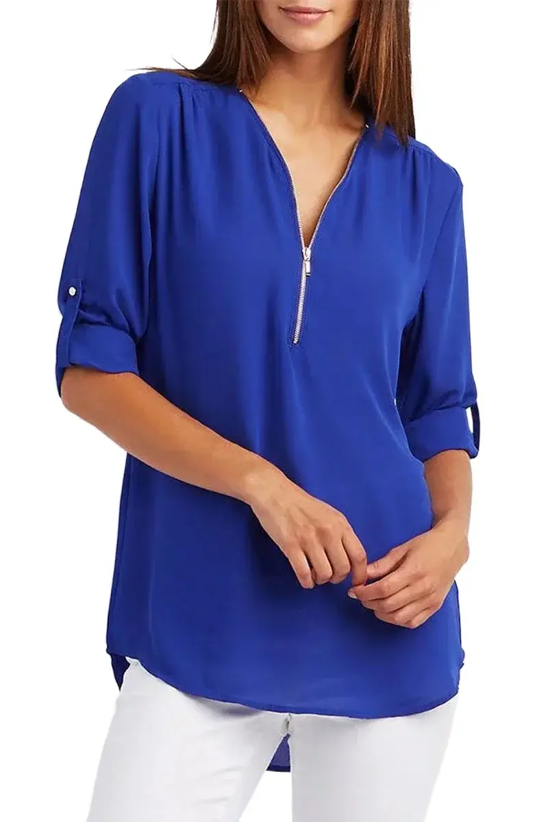 Thumbnail: Summer Women Cool Loose Shirt Deep V Neck Chiffon Blouse Casual Ladies Tops Sexy
