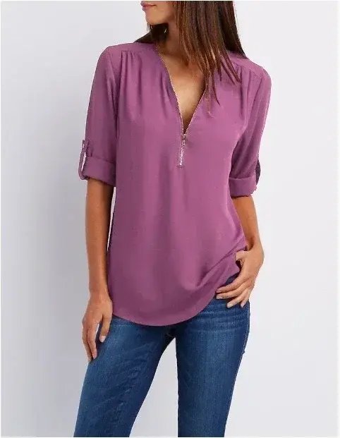 Thumbnail: Summer Women Cool Loose Shirt Deep V Neck Chiffon Blouse Casual Ladies Tops Sexy