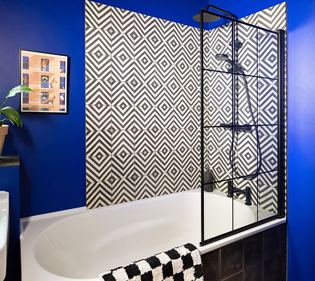 Blue bathroom in Stoke Newington flat inspired by Parisian hotel