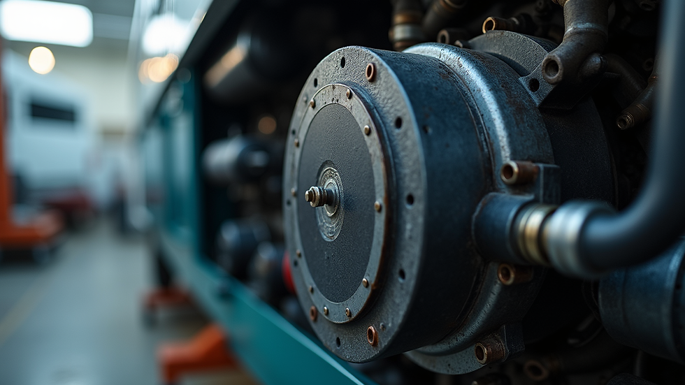 Close-up view of yacht engine being serviced in a boatyard