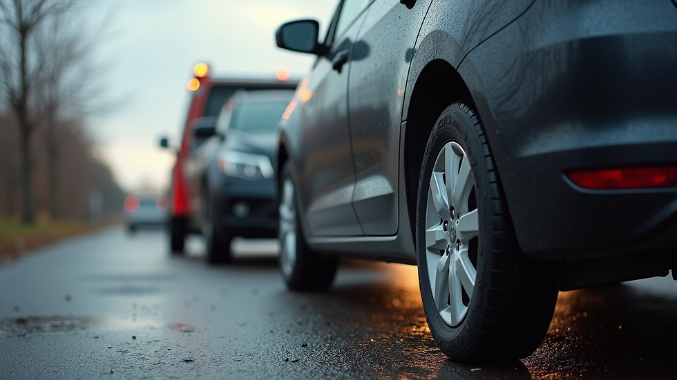 Close-up view of a car being towed for donation
