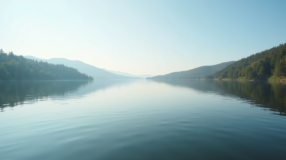 Eye-level view of a calm lake reflecting a clear sky