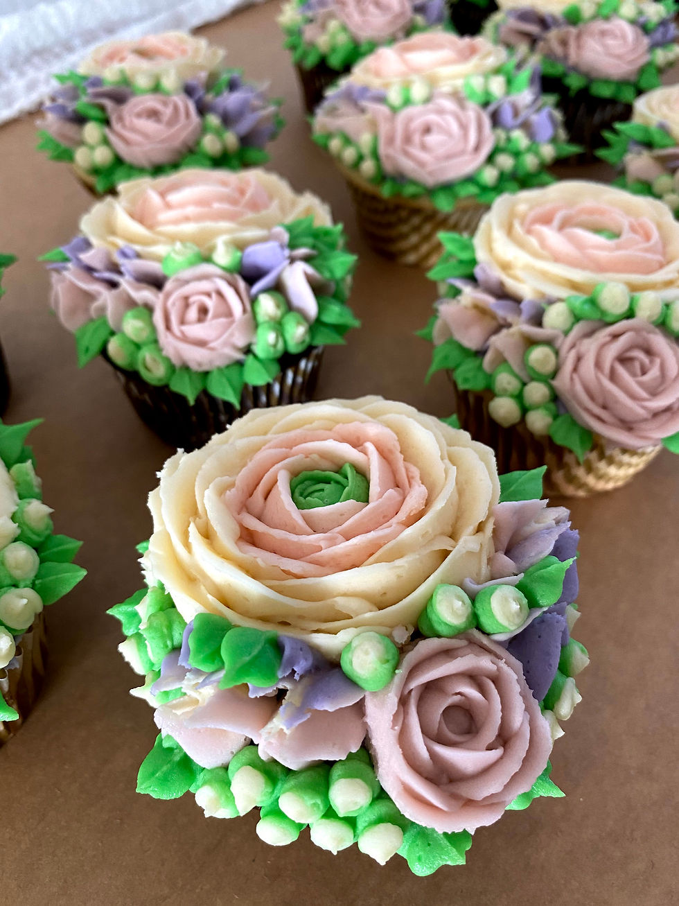 Ranunculus and Rose Garden Cupcakes