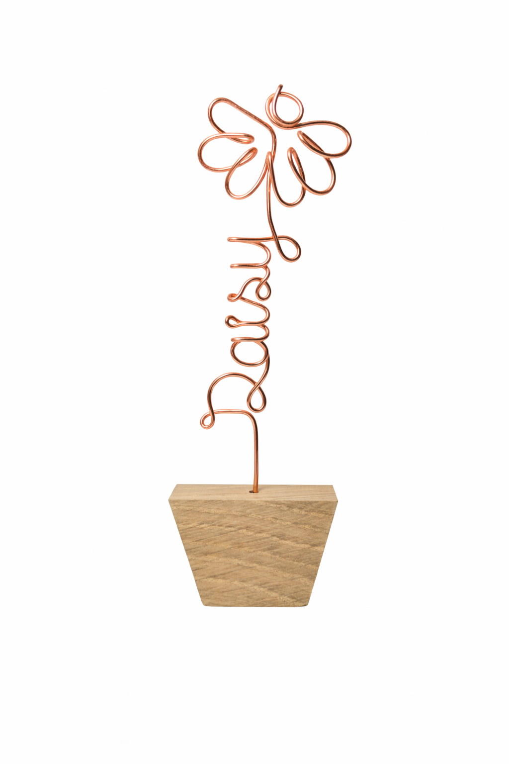 Wire Daisy with name in Oak pot