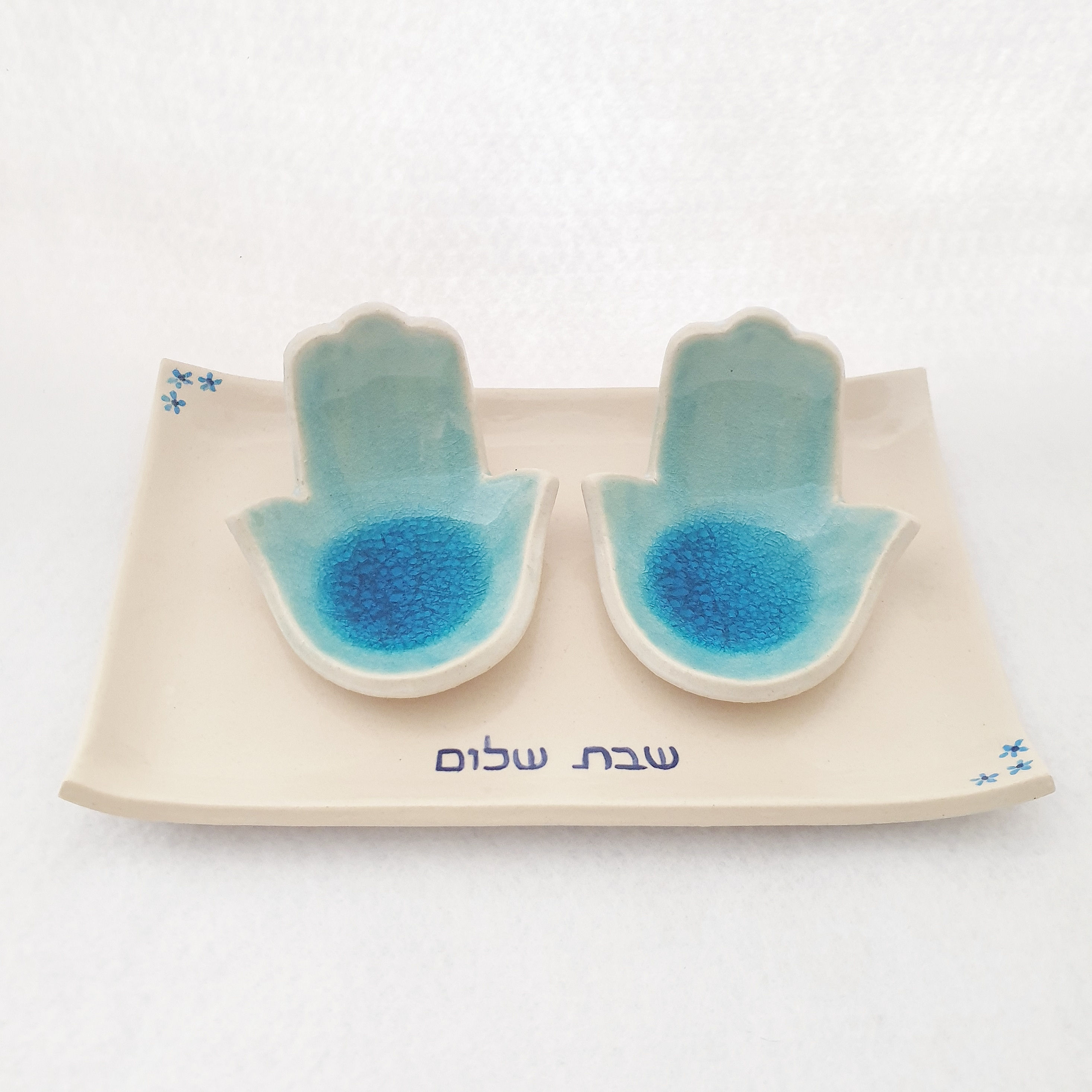 סט פמוטי חמסה בטורקיז ומגש