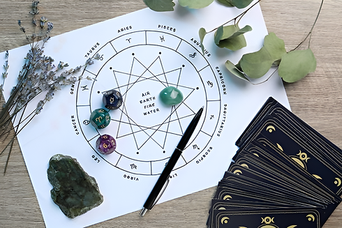 astrology-prediction-flat-lay-composition-of-zodiac-wheel-with-sign-triplicities-on-wooden
