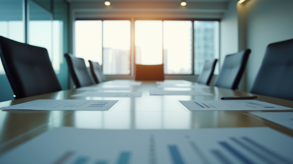Eye-level view of a modern office meeting room with business documents