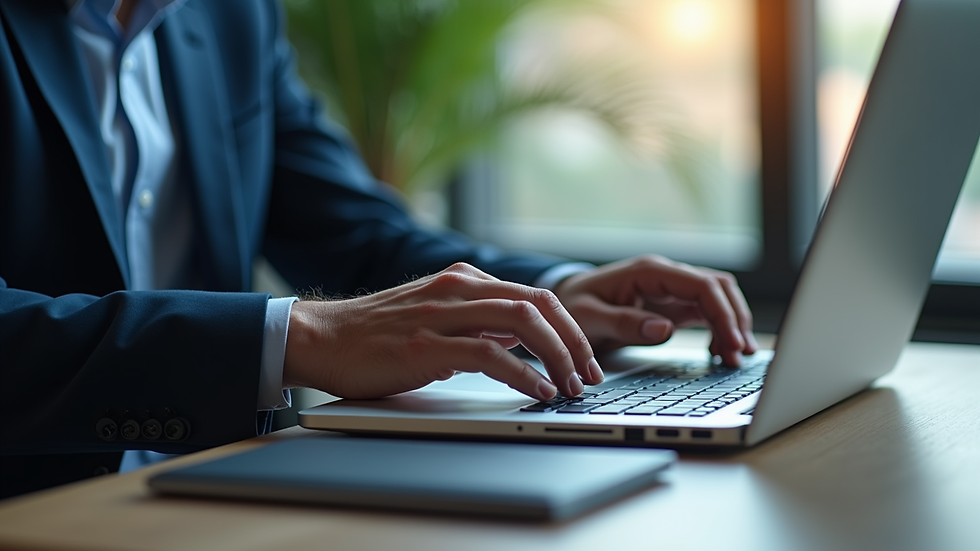 Close-up view of a business professional analyzing market data on a laptop