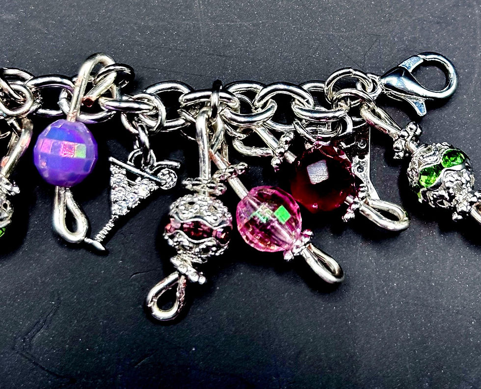 Thumbnail: Martini charm bracelet with silver CZ and beaded dangles