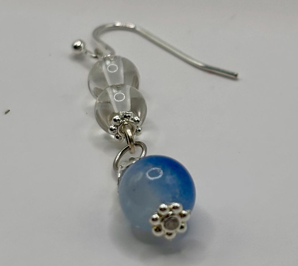 Thumbnail: Hand painted blue porcelain earring with gemstone accents.