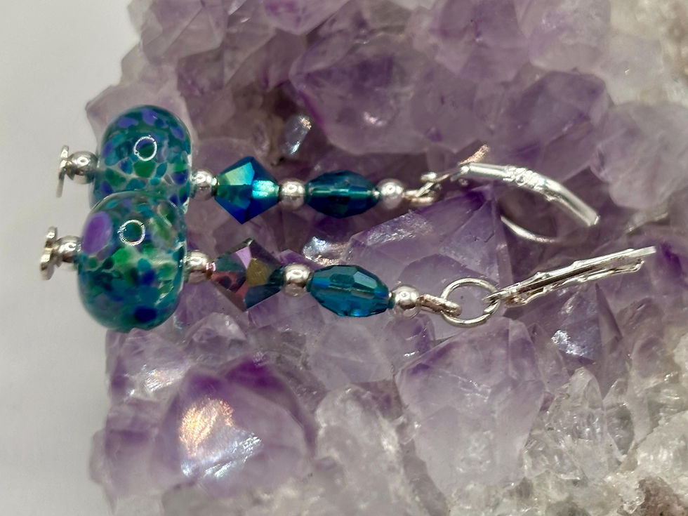 Thumbnail: Coastal blue green lampwork glass earrings with crystals