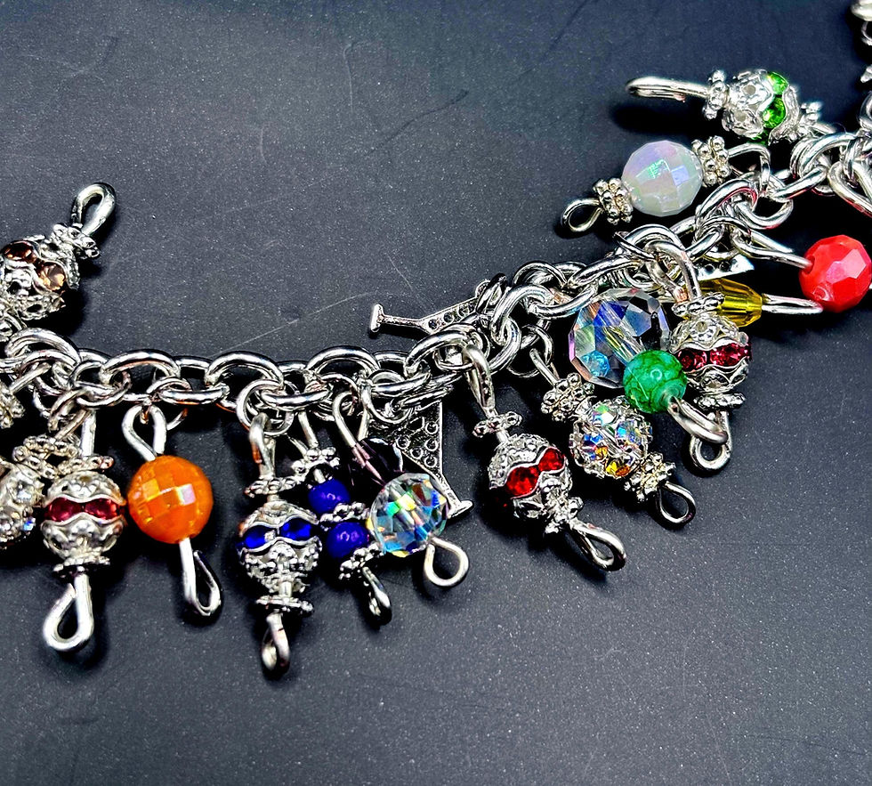 Thumbnail: Martini charm bracelet with silver beading and CZ charms