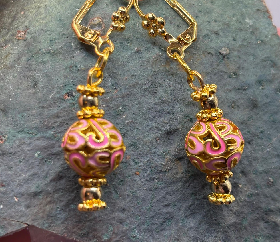 Thumbnail: Rosé Glow pink and gold filigree beaded earrings