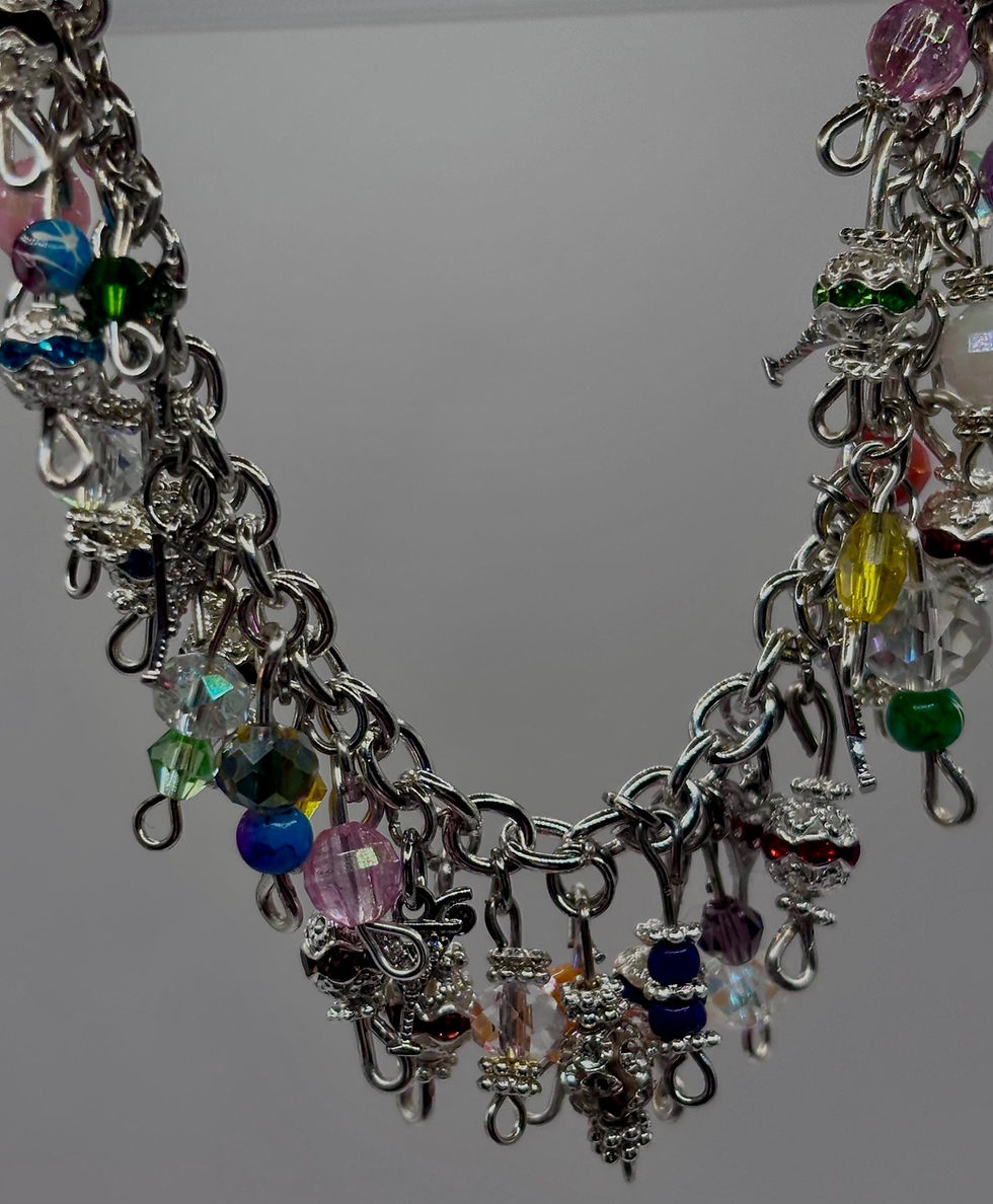 Martini charm bracelet with silver CZ and colorful beads