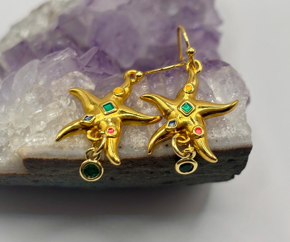 Gold starfish earrings with colorful crystal accents