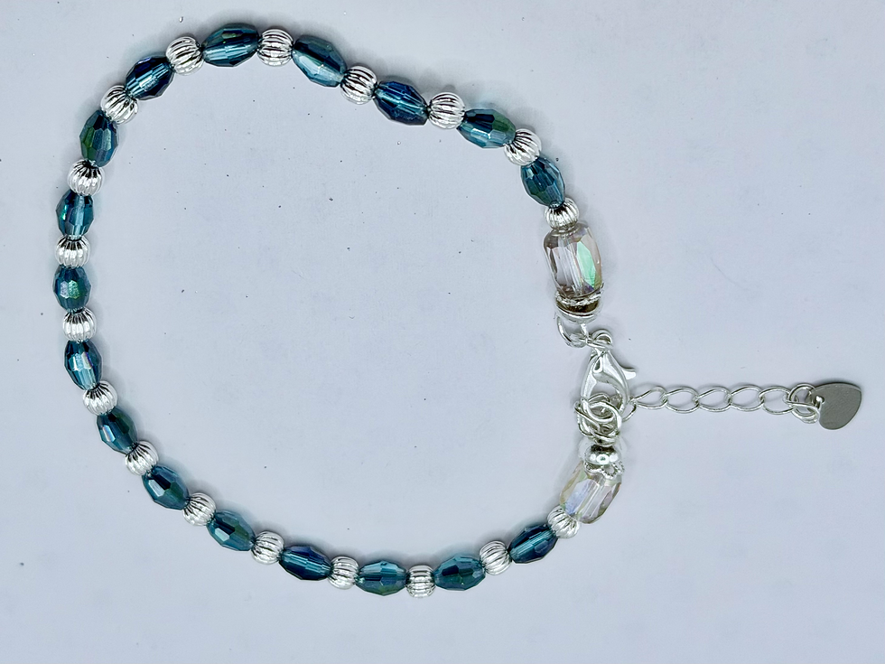 Thumbnail: Teal Blue Crystal Beaded Bracelet, Silver Accents, Adjustable Jewelry