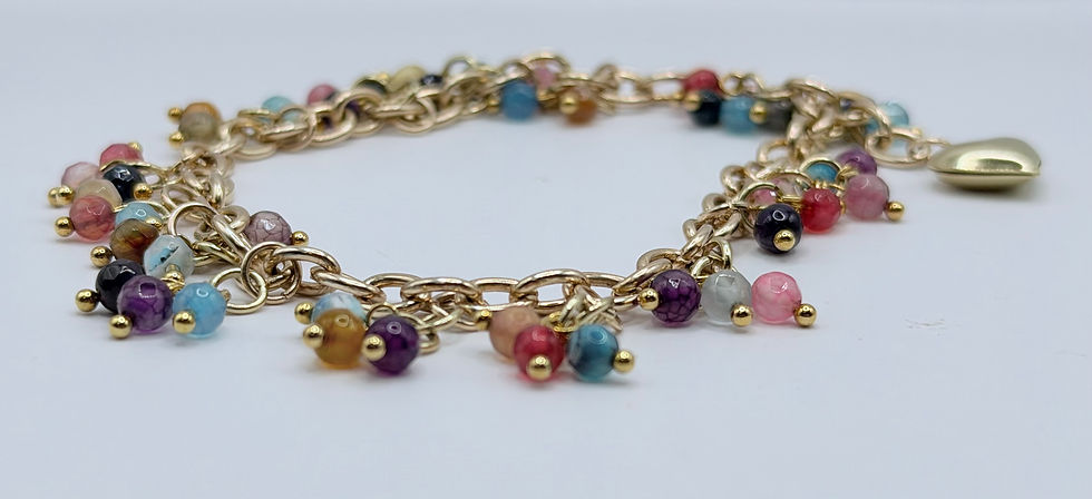 Thumbnail: Confetti of Hearts Gold-Plated Colorful Beaded Charm Bracelet