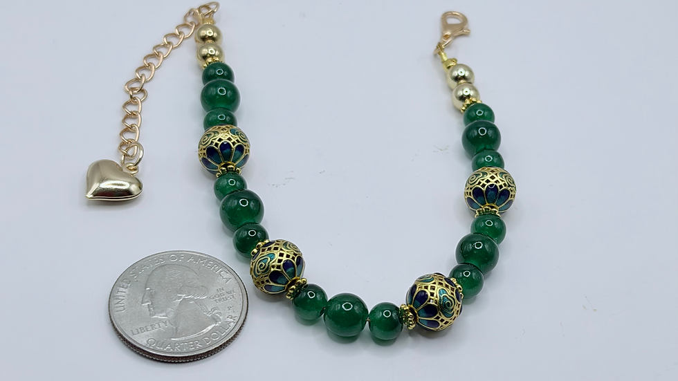 Thumbnail: Emerald Green & Gold Ornate Beaded Bracelet