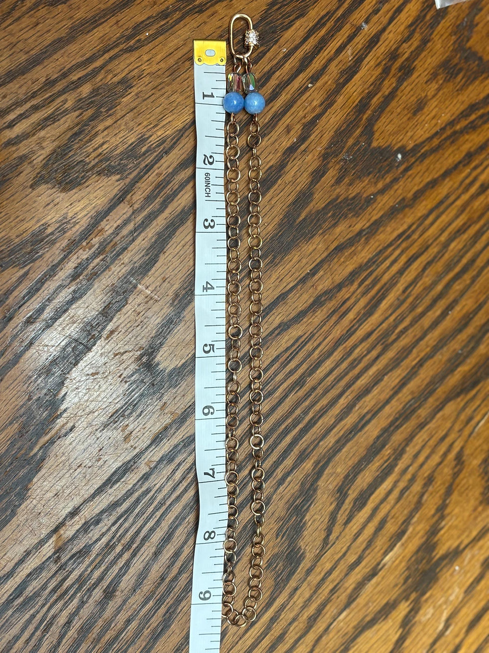 Thumbnail: Aquamarine beaded carabiner necklace length measurement