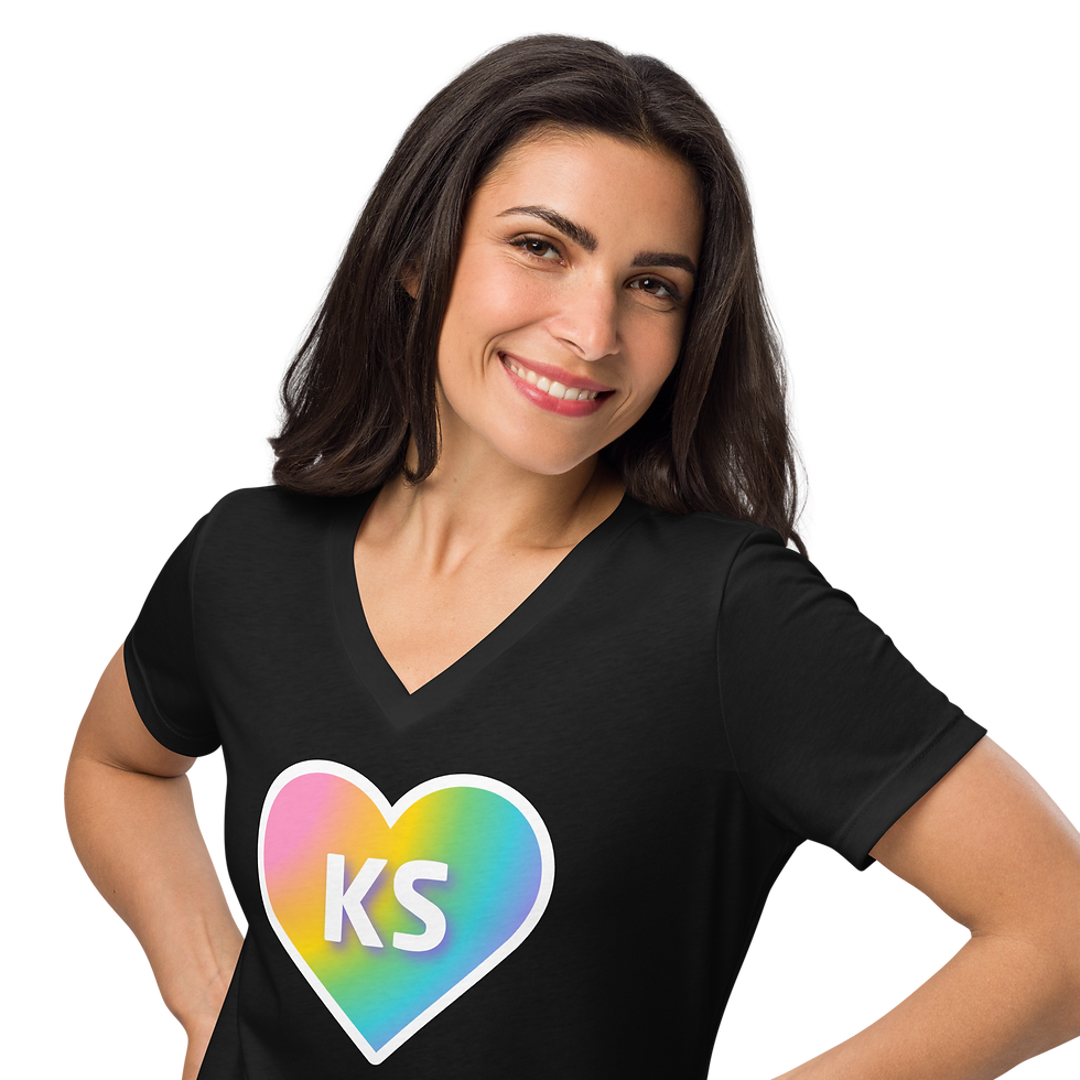 Thumbnail: Kansas Rainbow Heart Relaxed V-neck T-shirt | KS LGBTQ+