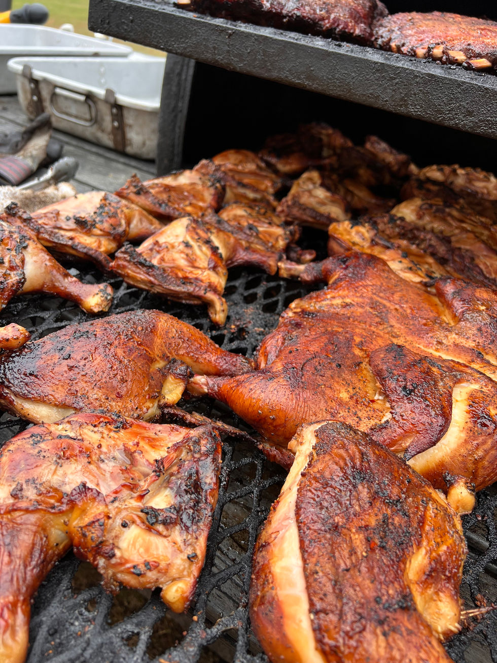 Delicious whole chickens cookin' on the grill !