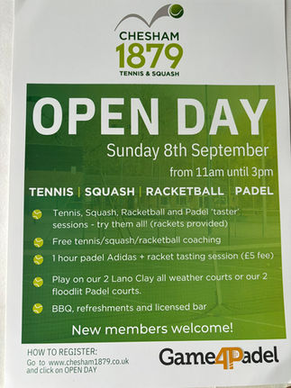 Club Open Day -Sunday 8th September. 11.00 am - 3.00pm . 
