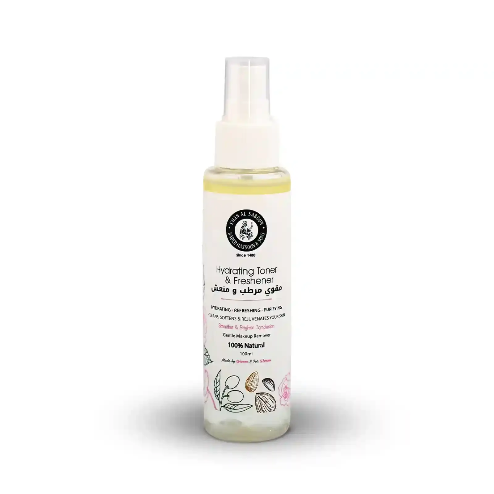 Flacon de lotion tonique hydratante avec spray.