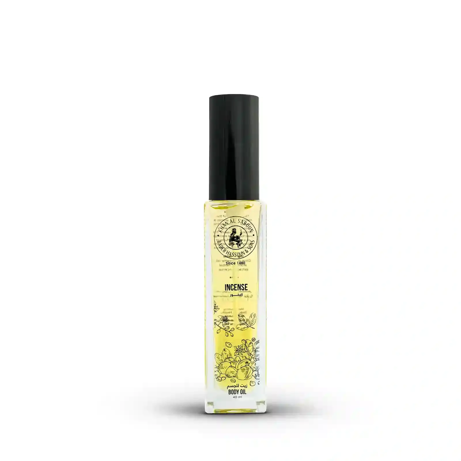 Flacon d'huile corporelle parfumée à l'encens