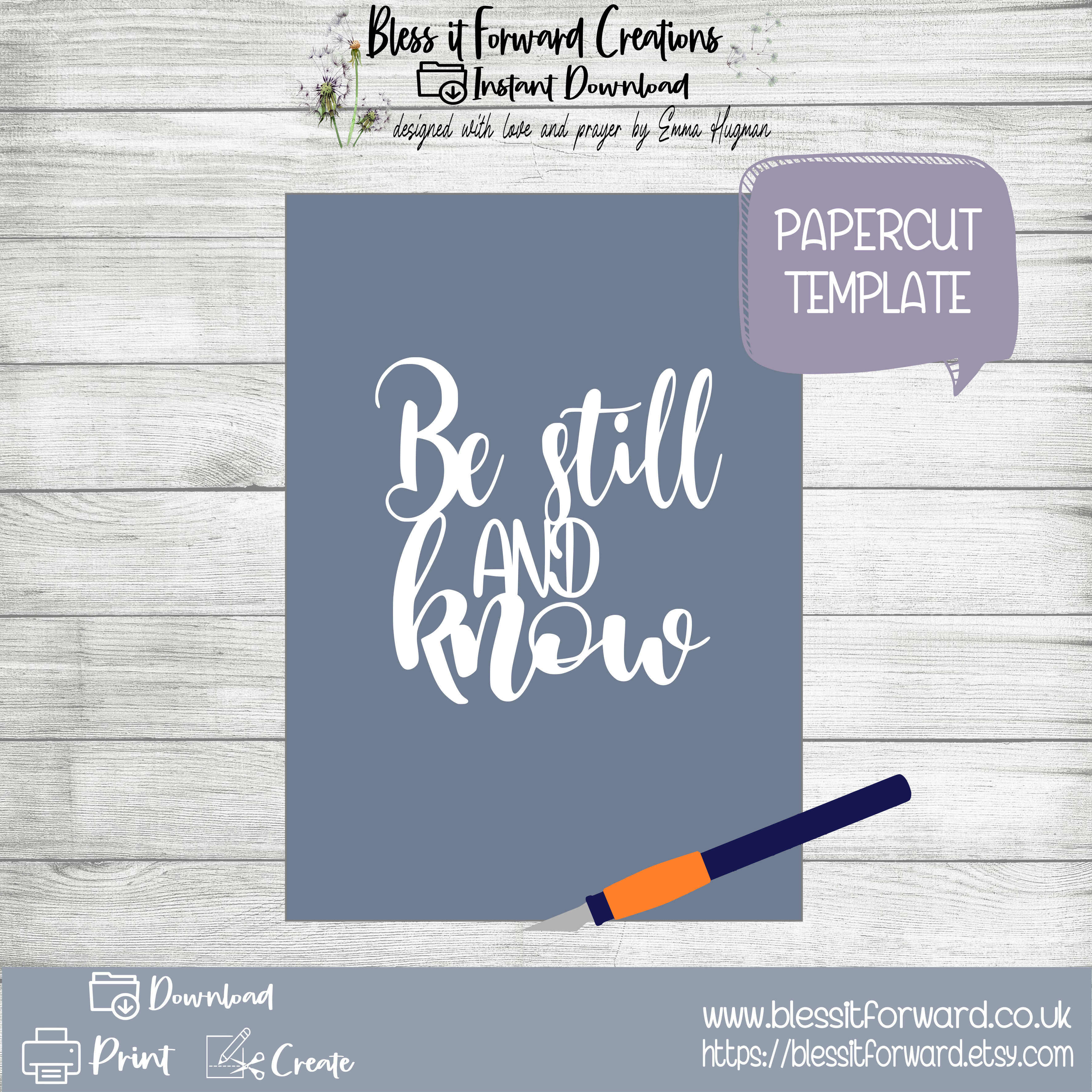 Be Still and Know that I am God, Papercut Template, Bible Journaling, Ch
