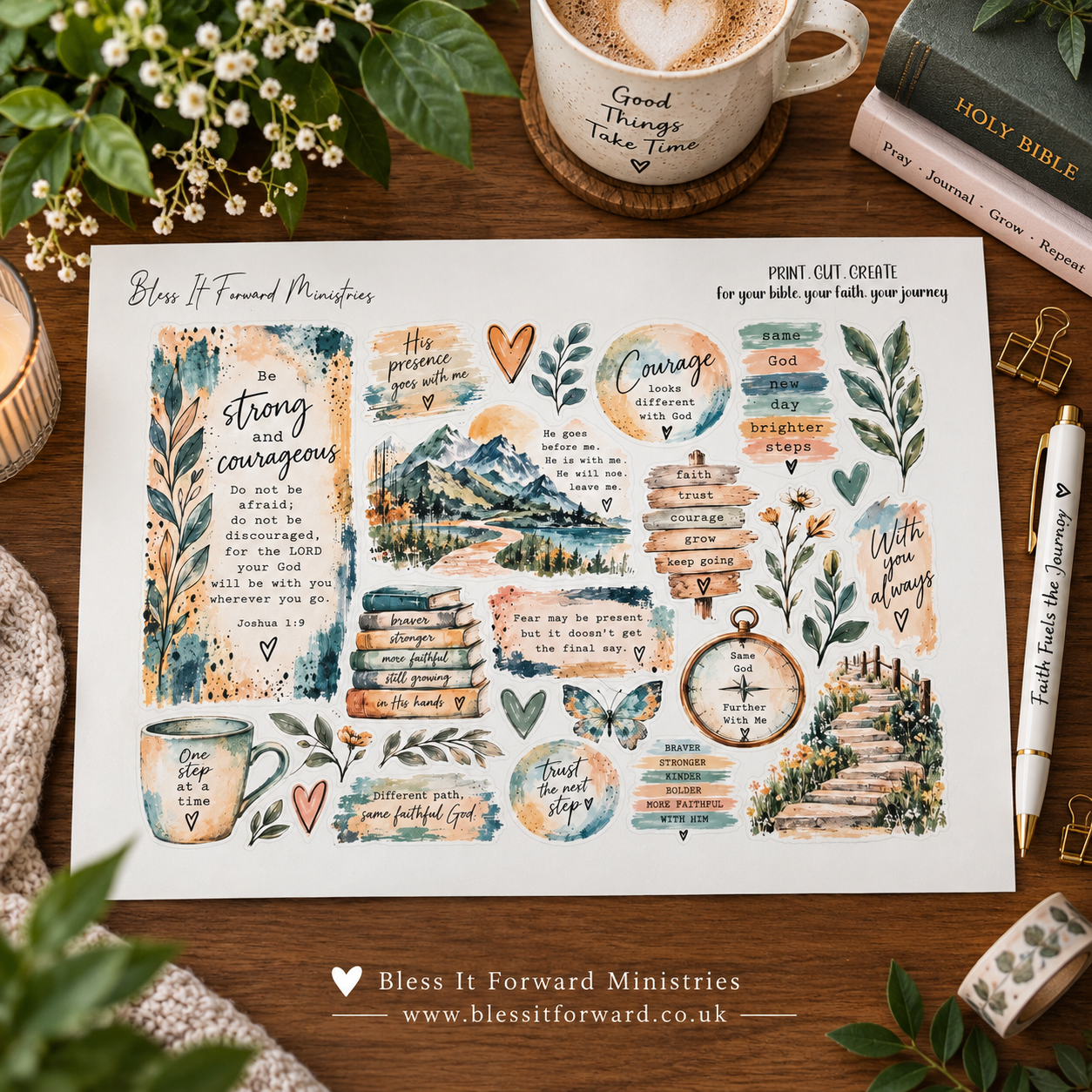 Be Strong and Courageous Joshua 1:9 - Creative Bible Journaling Download