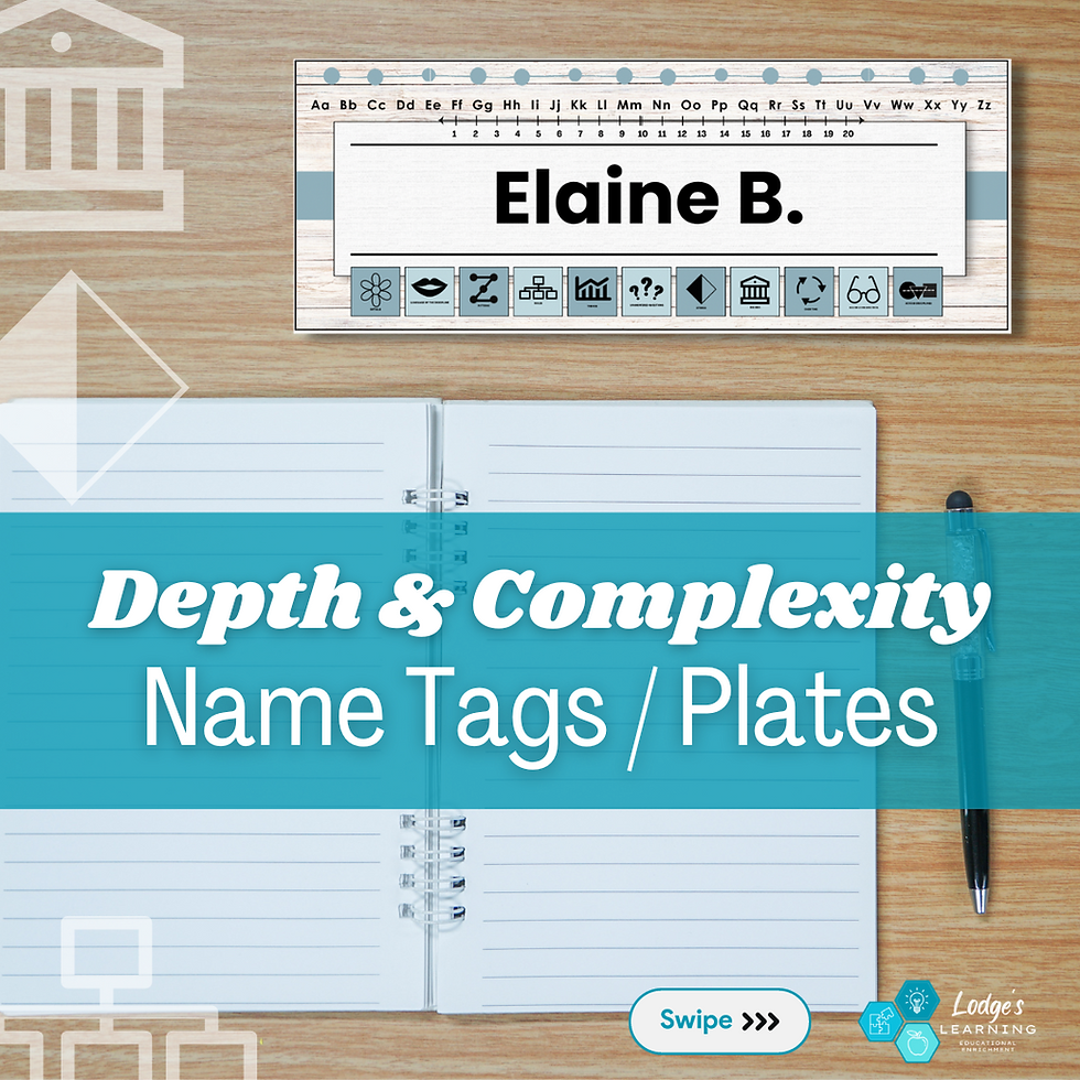 Thumbnail: Editable Depth & Complexity Name Tags/Plates (NEUTRALS) for Student Desks/Tables