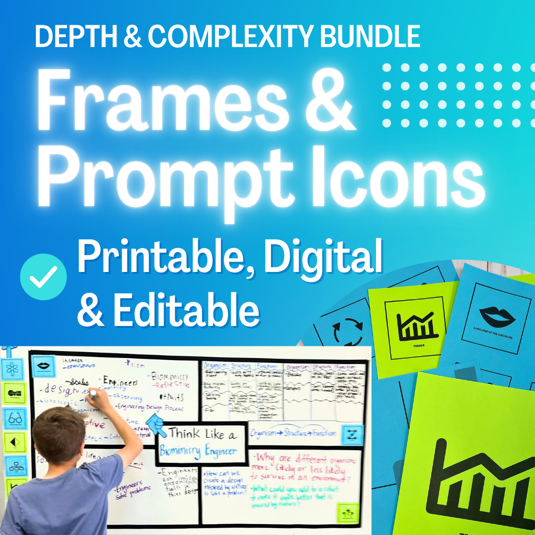 Prompts of Depth & Complexity Frames & Icons - Printable & Digital & Editable -M