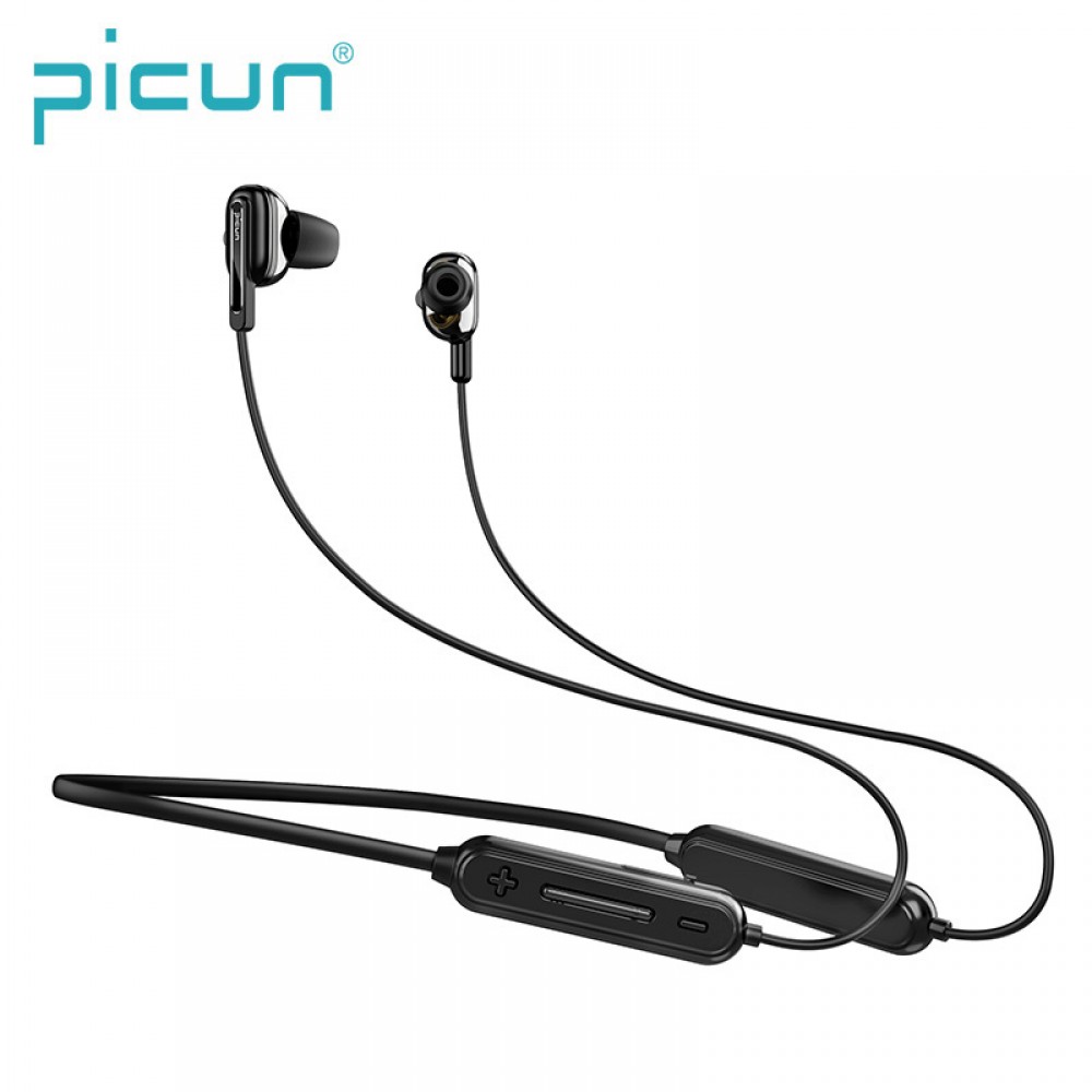 Wireless Bluetooth 5.0 In-ear Dual Speaker Hybrid Sports Neckband Earphones-Blac