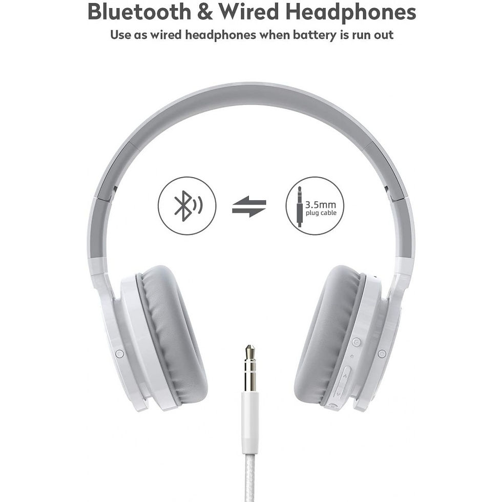 Thumbnail: Wireless Headphones Bluetooth 5.0 Foldable Headphone Headset with Mic Led White