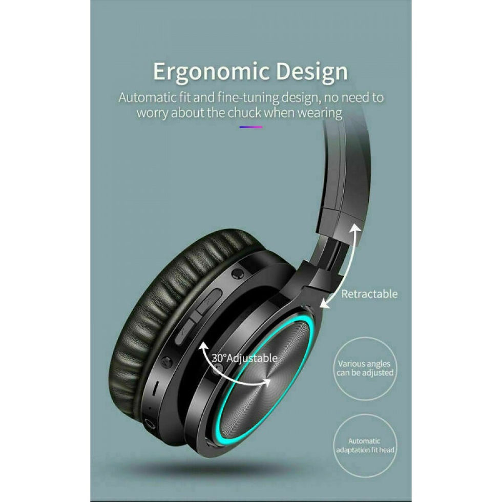 Thumbnail: Wireless Headphones Bluetooth 5.0 Foldable Headphone Headset with Mic Led Black
