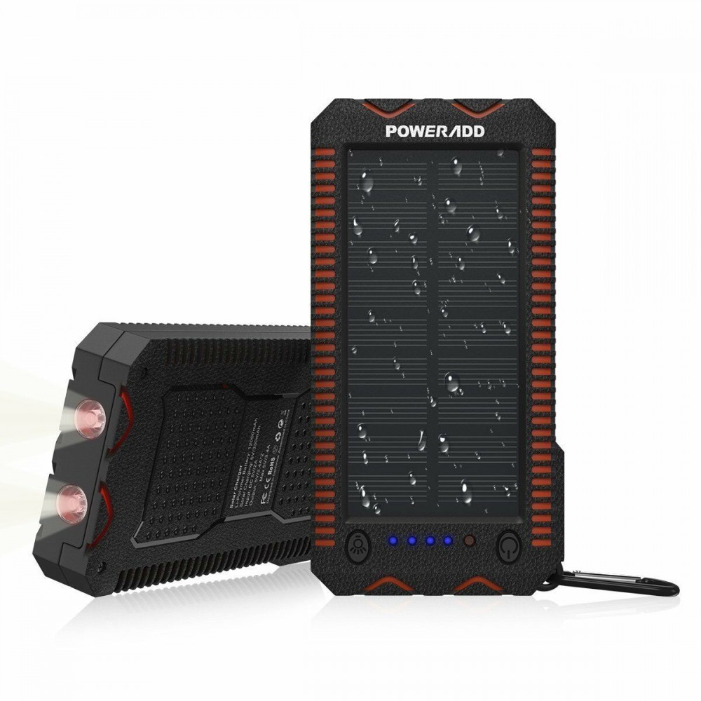 12000 mAh Solar Power Bank Charger Dual USB Waterproof with Dual LED Flashlight